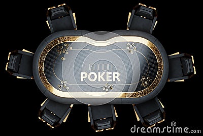 Top view poker table, poker room. Poker game, casino, Texas hold`em, online game, card games. 3D render, 3D illustration. Modern Cartoon Illustration