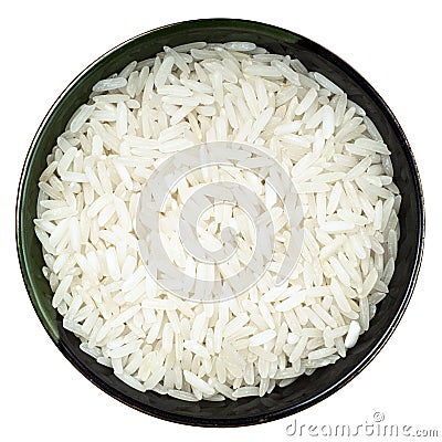 Top view of polished long-grain rice isolated Stock Photo