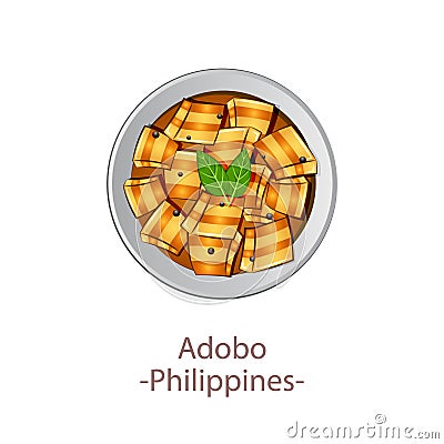 Top view of popular food of ASEAN national,Adobo,in cartoon Vector Illustration