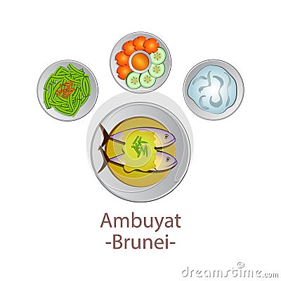 Top view of popular food of ASEAN national,Ambuyat,in cartoon Vector Illustration