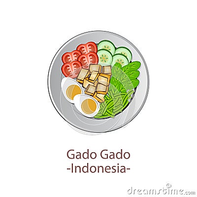 Top view of popular food of ASEAN national,Gado Gado Vector Illustration