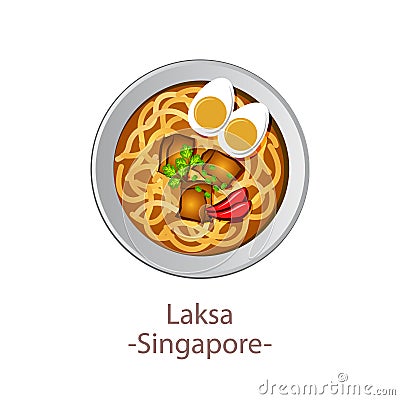 Top view of popular food of ASEAN national,Laksa,in cartoon Vector Illustration