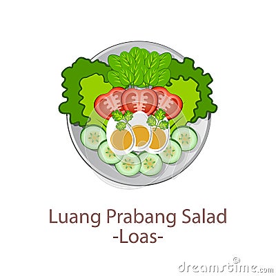 Top view of popular food of ASEAN national,Luang Prabang Salad,in cartoon Vector Illustration