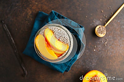 Top view of a portion healthy vegan chia pudding Stock Photo
