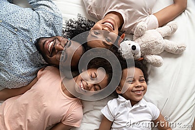 Top view portrait of happy black family with kids Stock Photo