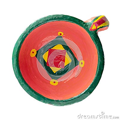 Top view of pottery painted colorful handcrafted cup Stock Photo