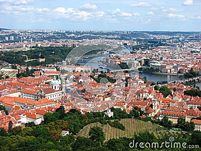 Top view of Prague City with vltava river Stock Photo