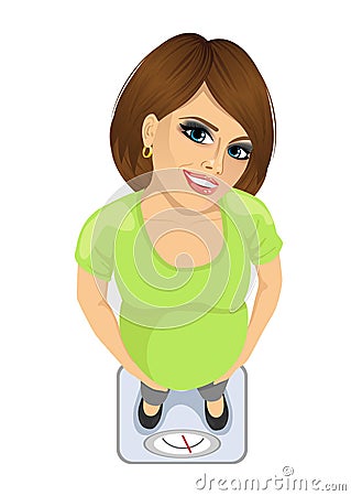 Top view of pregnant woman standing on scale Vector Illustration