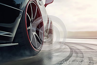 Top view. professional driver drifting racing car on road at race track, Race car drift on race track have smoke, View from above Stock Photo