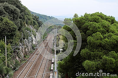 Top view of railway roadbed Stock Photo
