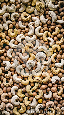 Top View of Raw Cashews Abundance of Tasty Nuts Stock Photo