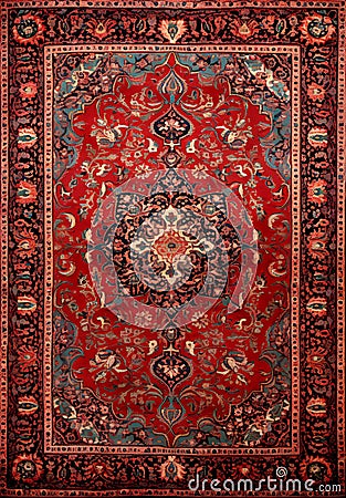Top view red persian carpet on antique floor Stock Photo