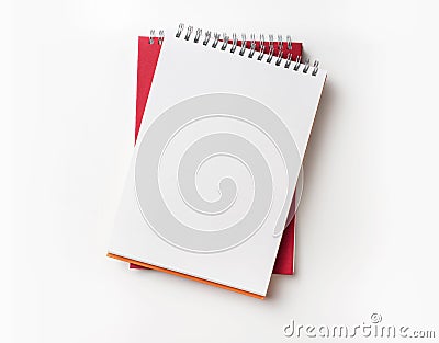 Top view of red spiral notebook and pencil Stock Photo