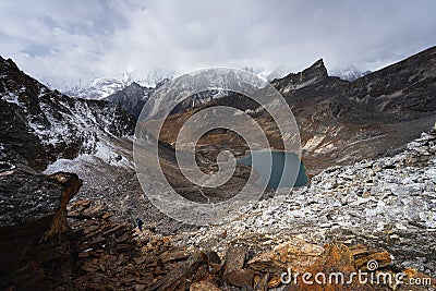 Top view of Renjo la pass in Himalaya mountains range, Everest base camp trekking, Nepal Stock Photo