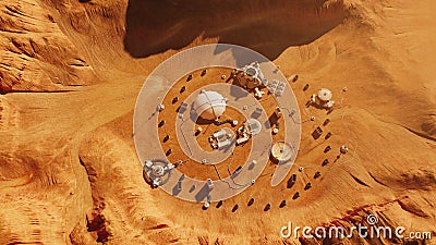 Top view of research station, colony or scientific base on Mars Stock Photo