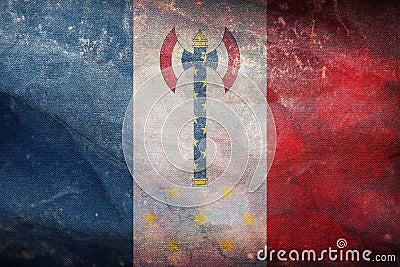Top view of retroflag Philippe Petain, Chief of State of Vichy France, France with grunge texture. French patriot and travel Stock Photo