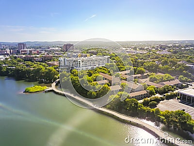 Top view riverside downtown Austin with green beautiful Colorado Stock Photo