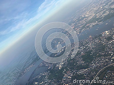 Top view of road and river in Bangkok Thailand Stock Photo