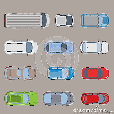 Top view road transport van bus vehicle car flat vector Vector Illustration