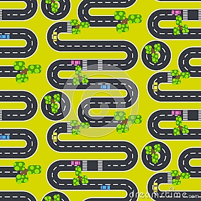 Top view roads and streets seamless vector pattern. Vector Illustration