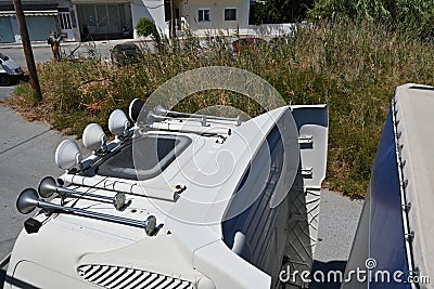 Top view on the roof of cabin of white big lorry or truck. Stock Photo
