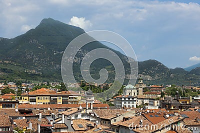 top view of the rooftops of the city of Riva del Garda Stock Photo
