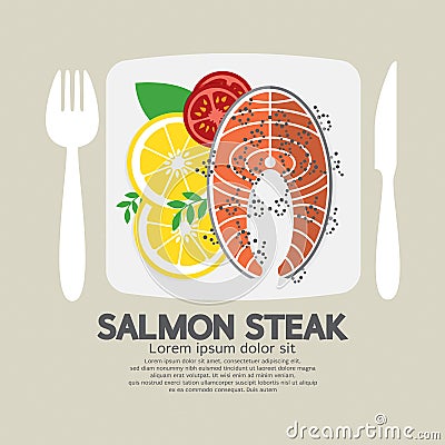 Top View Of Salmon Steak. Vector Illustration