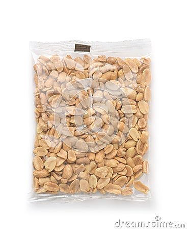Top view of salted roasted peanuts in plastic bag Stock Photo