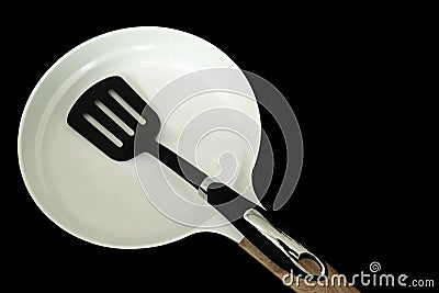 Top view of a saucepan and spatula Stock Photo