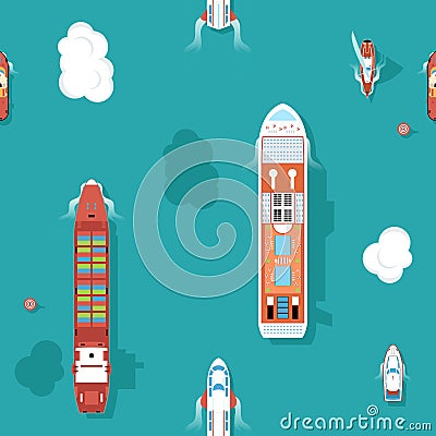 Top view sea ships seamless background Vector Illustration