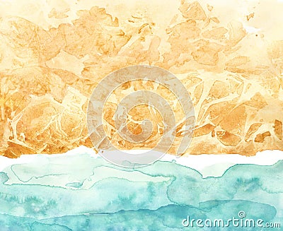 Top view sea, surf background. Watercolor hand painted seaside and beach landscape illustration. Summer print Stock Photo