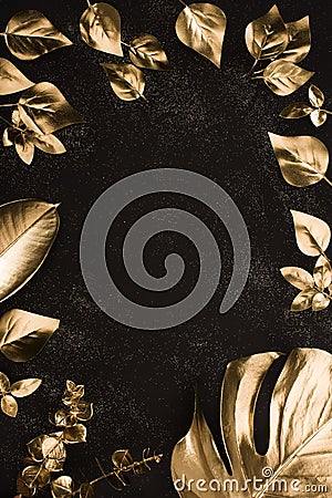 top view of set of different golden leaves Stock Photo