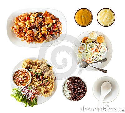 Top view set of Thai's food. Stock Photo