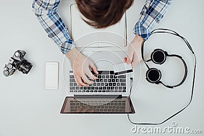 Top view shopping online at laptop Stock Photo