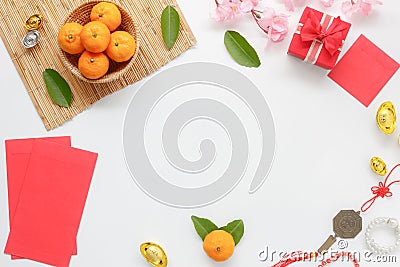 Top view shot of arrangement decoration Chinese new year & lunar festival Stock Photo