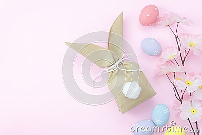 Top view shot of arrangement decoration Happy Easter holiday Stock Photo
