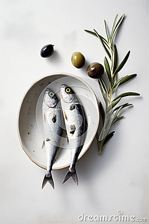 Top view Shot of small fish olive branch generative AI Stock Photo