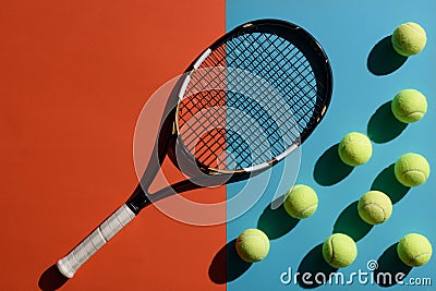 Tennis racket and balls Stock Photo
