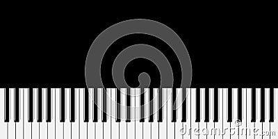 Top view of simplified flat monochrome piano keyboard on black background Vector Illustration