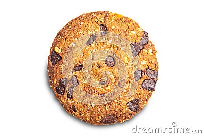 Top view single delicious homemade crunchy oatmeal biscuits with chocolate chips Stock Photo