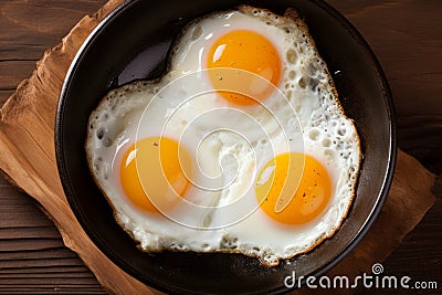 Top view of sizzling fried egg and crispy bacon in a pan, creating a delicious breakfast dish Stock Photo