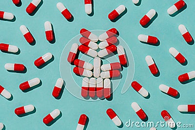 top view of skull made of drug pills Stock Photo