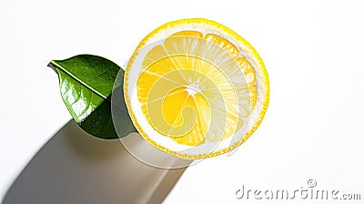 Top View Sliced Yellow Lemon With Copy Space White Background Defocused Stock Photo