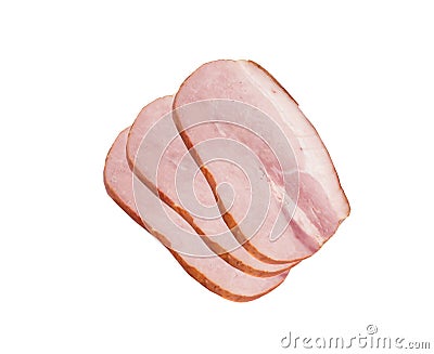 Top view of slices of smoked pork loin ham arranged in a stack isolated Stock Photo