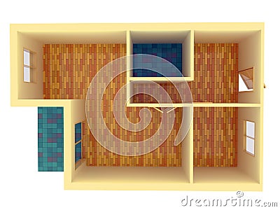 Top view of small apartment with walls Stock Photo