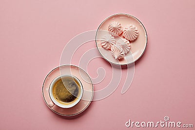 Top view of small pink meringues Stock Photo