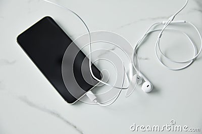 Top view of smartphone with blank Stock Photo