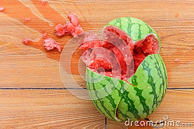 Smashed watermelon on the ground Stock Photo
