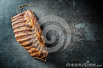 Top of view smoked pork ribs on mear board Stock Photo