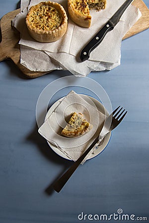 Top view of snack item quiche on a plate Stock Photo